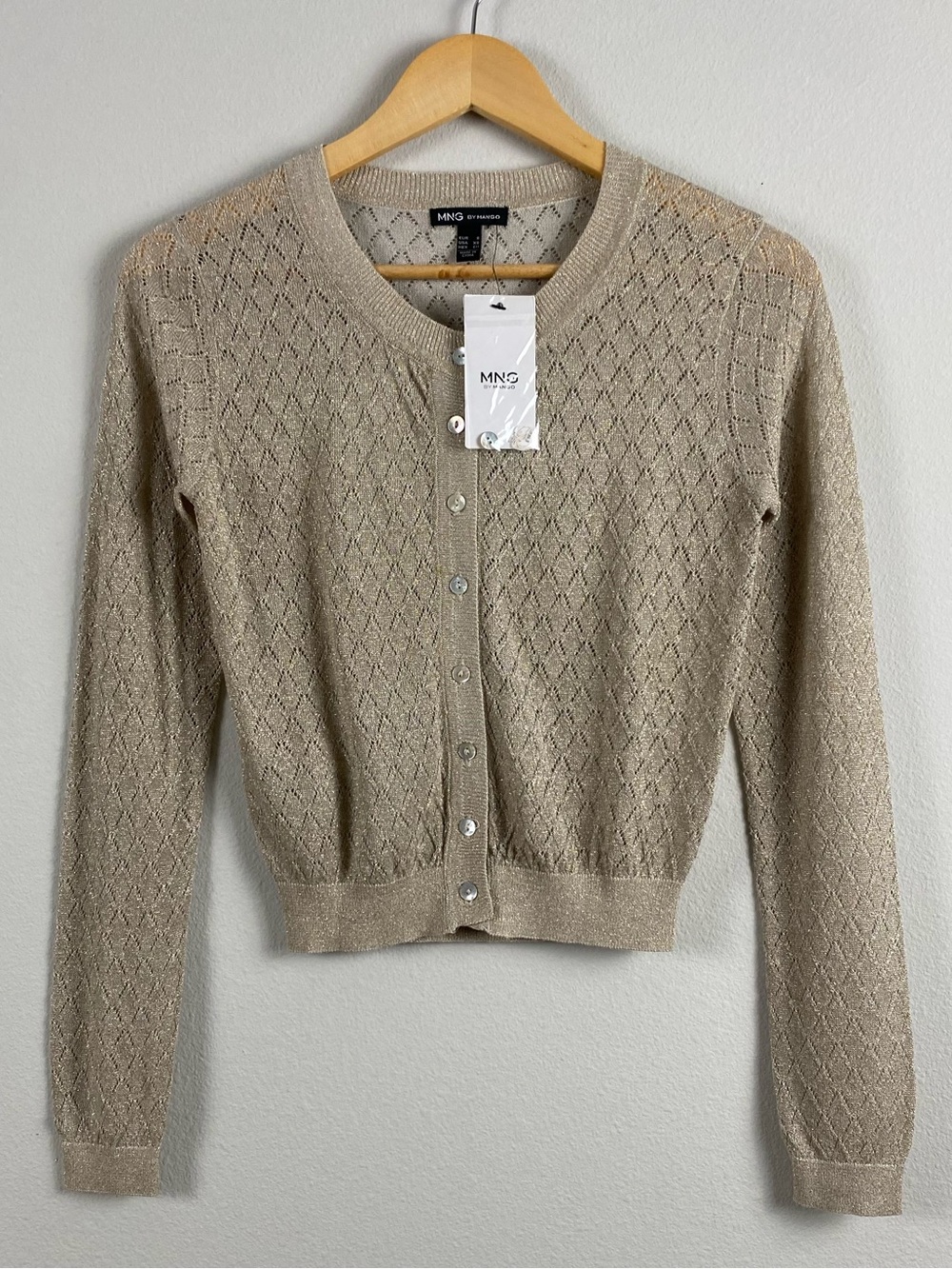 Mango MNG Metallic Pointelle Knit Long Sleeve Cardigan | Eiffel